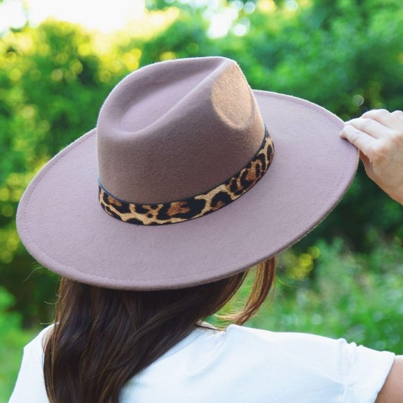 DALIA + JADE Accessories - Brown Wide Brim Paloma Felt Hat with Leopard Strap